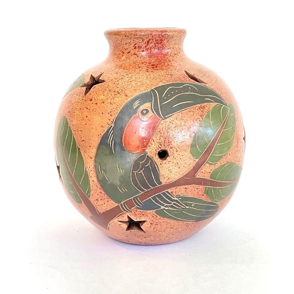 Hand Painted Ceramic Toucan Monkey Jungle Luminaria Star Moon Lantern Tropical